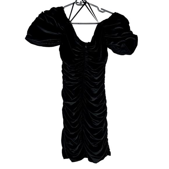 Anthro Hutch Velvet Mini Dress Puff-Sleeves Off-Shoulder Ruched Black Size 2 New - Picture 10 of 16